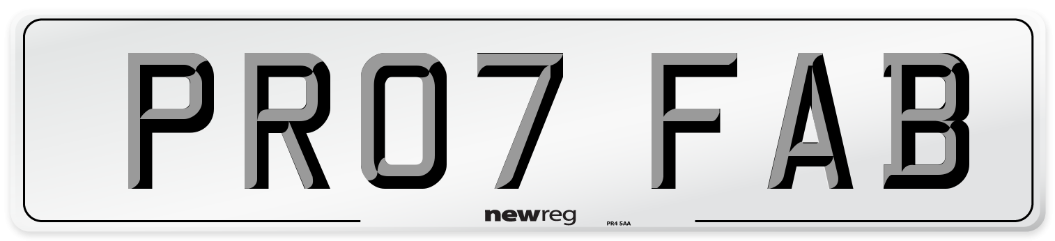 PR07 FAB Number Plate from New Reg